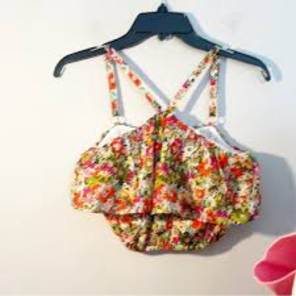 J. Crew floral ruffle cropped tank 100% cotton women’s size large summer beach‎